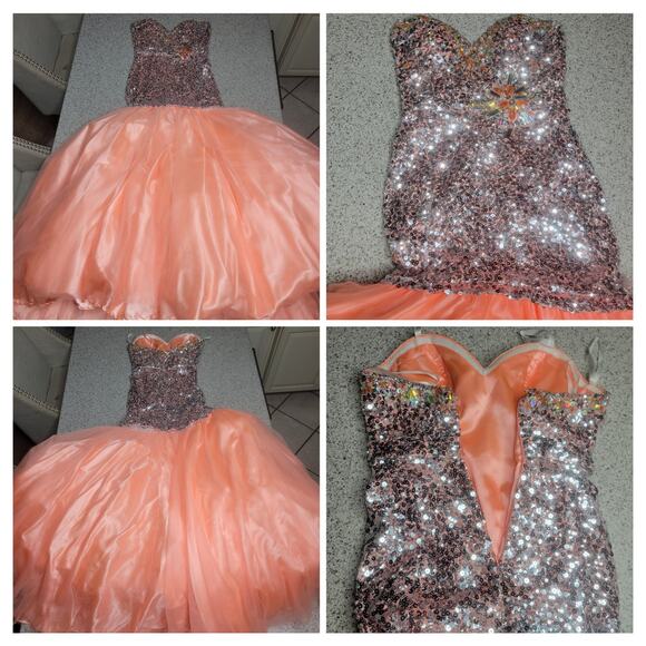 MacDuggal Mermaid Sweetheart Sequin Bead Peach Tulle Trumpet Dress Ball Gown✨️6 - Picture 7 of 16